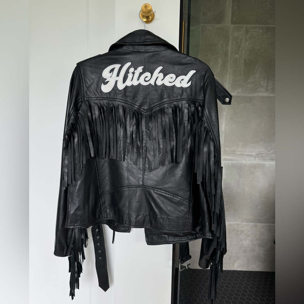 Nasty Gal Black Leather Fringe Biker Jacket